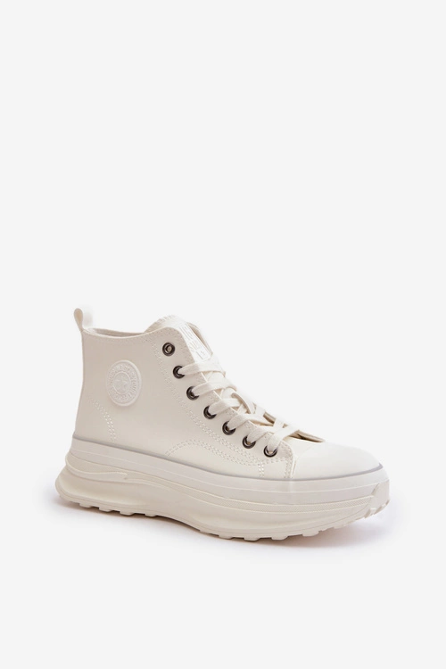 Trampki Damskie Na Platformie Eko Skórzane Big Star OO274064 Białe