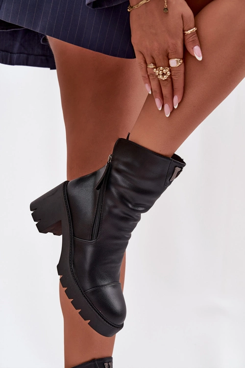 Ocieplane Botki Damskie Na Masywnym Obcasie Z Podwójnym Zamkiem Vinceza 58605 Czarne