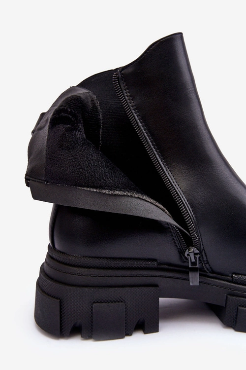 Skórzane Botki Sztyblety Na Płaskim Obcasie i Platformie Czarne Solita