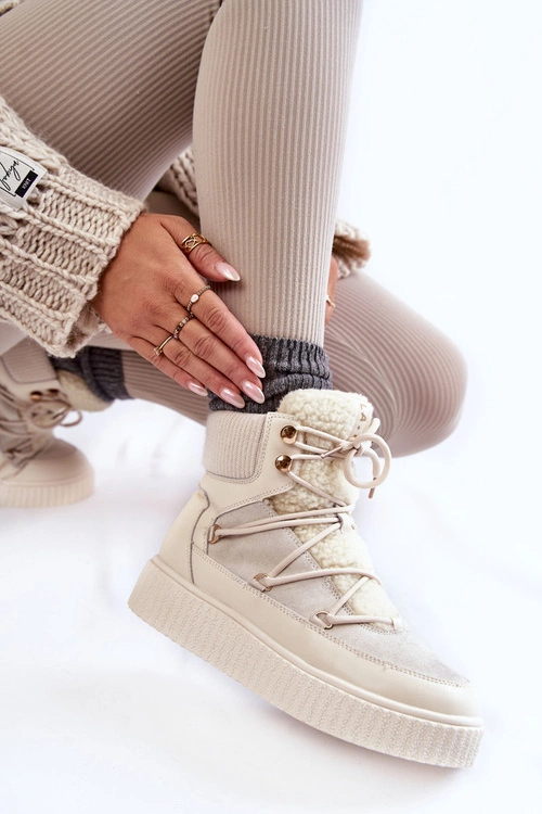 Damskie Botki Śniegowce La.Fi 280072W-QN Jasnobeżowe