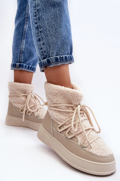 Damskie Śniegowce Na Platformie Jasnobeżowe Ahatissa