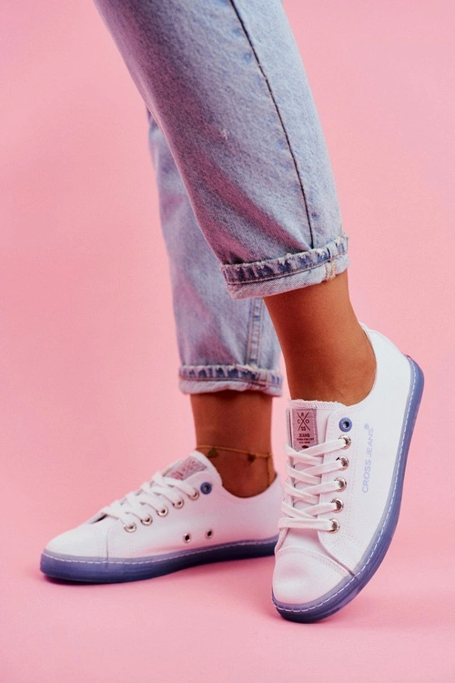 Trampki Damskie Cross Jeans Biało Niebieskie FF2R4077C