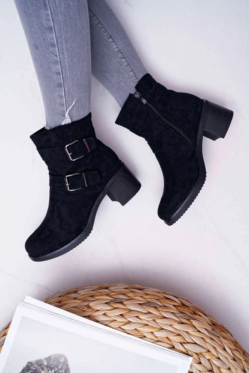 Botki Damskie Na Obcasie Zamszowe Czarne Fagret