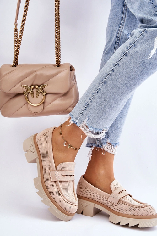 Damskie Półbuty Mokasyny Na Płaskim Obcasie Beżowe Fletcher