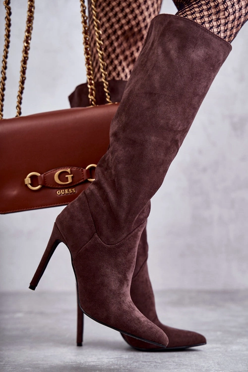 Klasyczne Zamszowe Kozaki Na Szpilce Brązowe Ameya