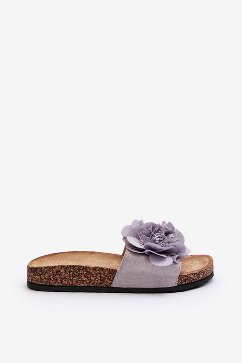 Damskie Klapki Z Kwiatami Szare Lulania