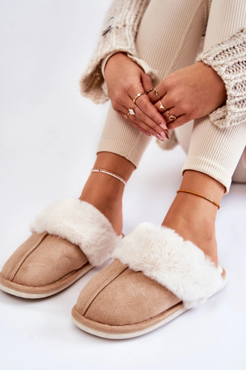 Damskie Gładkie Papcie Z Futerkiem Beżowe Morisea