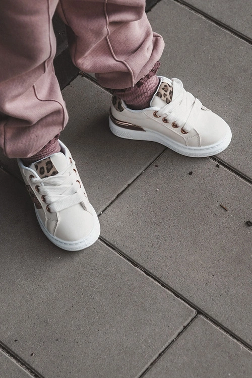 Skórzane Buty Sportowe Panterka Białe Trixie