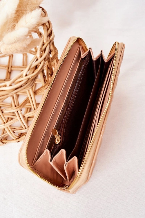 Duży Pikowany Portfel Damski Beżowy