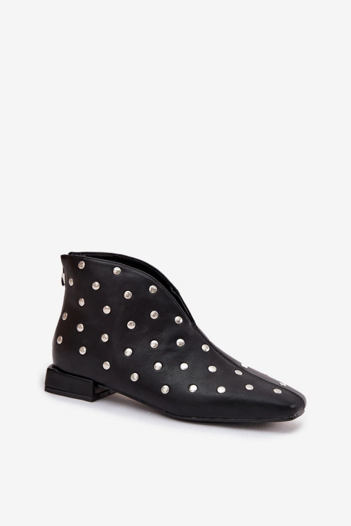 Botki Damskie Na Delikatnym Obcasie Ze Srebrnym Zdobieniem Czarne Rosalind