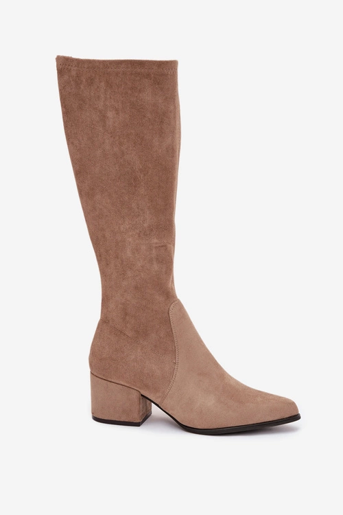 Kozaki Damskie Na Niskim Obcasie Eko Zamszowe Sergio Leone KZ212 Beżowe