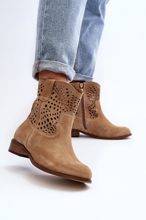 Damskie Ażurowe Botki Lewski Shoes 3305/2 Beżowe