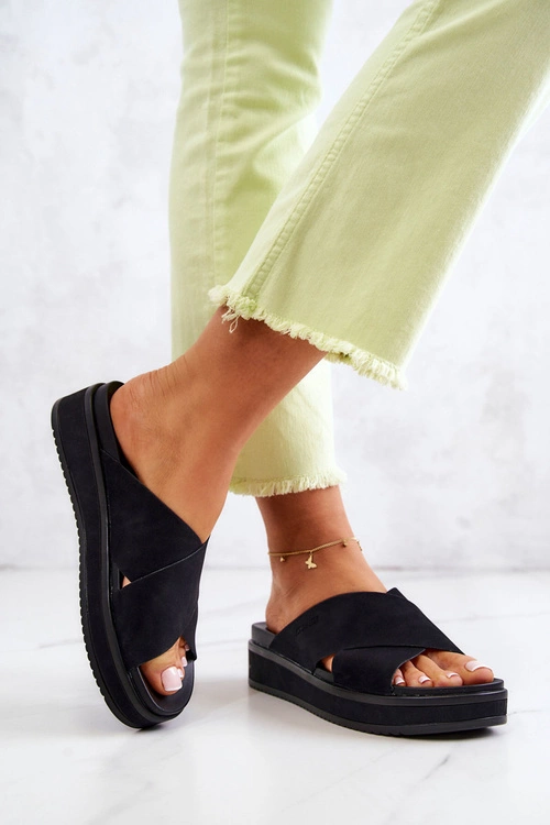 Skórzane Damskie Klapki Big Star JJ274721 Czarne