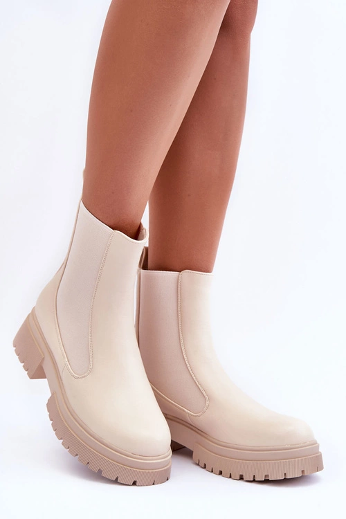 Klasyczne Skórzane Sztyblety Botki Beżowe Isminna