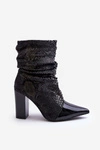 Marszczone Wężowe Botki Na Obcasie Czarne Casima