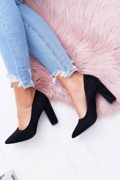 Czółenka Damskie Na Słupku Zamszowe Czarne Strawberry