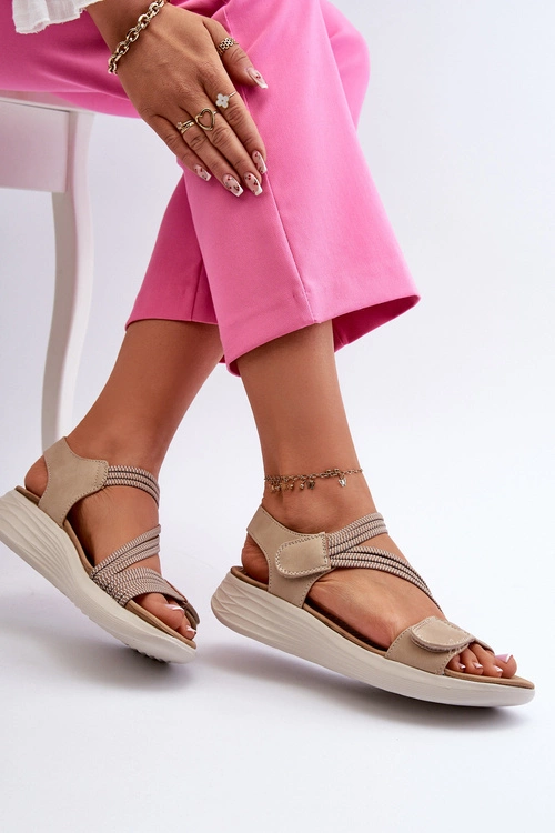 Damskie Wygodne Sandały Na Rzep Beżowe Eladora