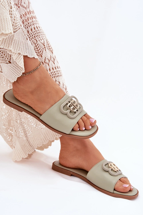 Płaskie Klapki Damskie Z Ozdobnym Detalem Zielone Nenitta