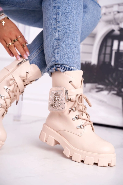 Botki Damskie Na Platformie Ocieplane Beżowe Seul