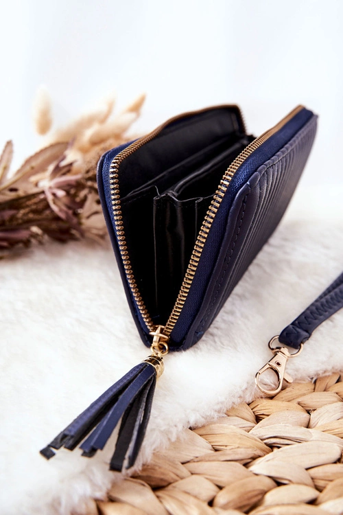 Duży Portfel Pikowany Z Paseczkiem Granatowy