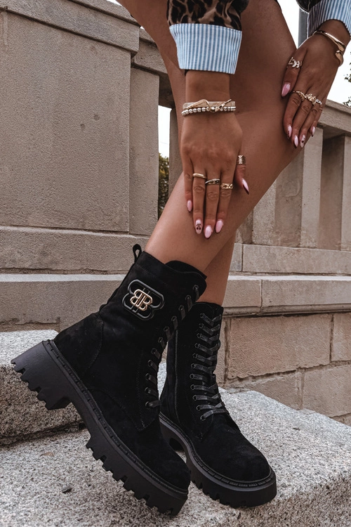 Botki Wokrery Damskie Z Ozdobnym Elementem Ocieplane Czarne Kalindra