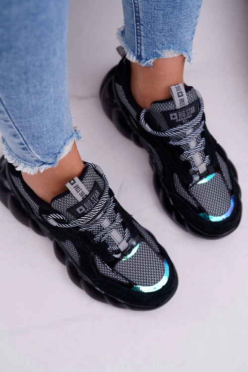 Damskie Sportowe Obuwie Big Star by Daniel Lopez Czarno Szare FF274A553