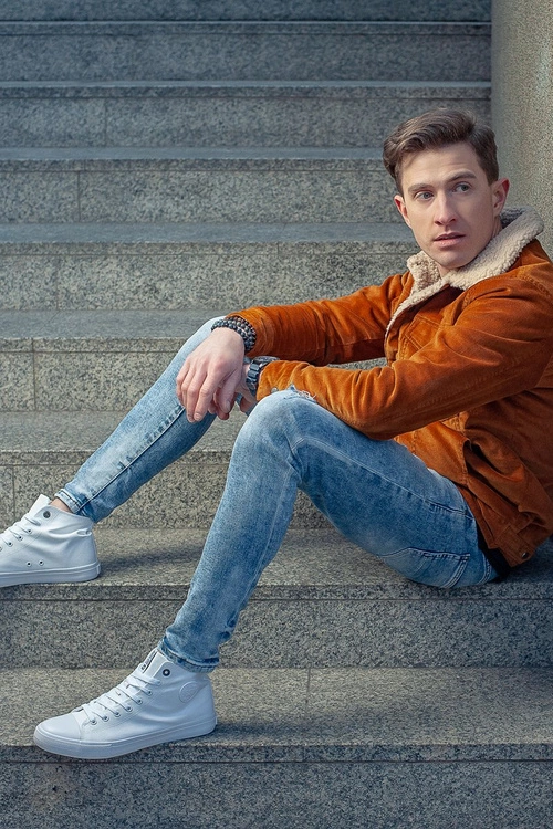 Męskie Klasyczne Wysokie Trampki BIG STAR FF174551 Białe