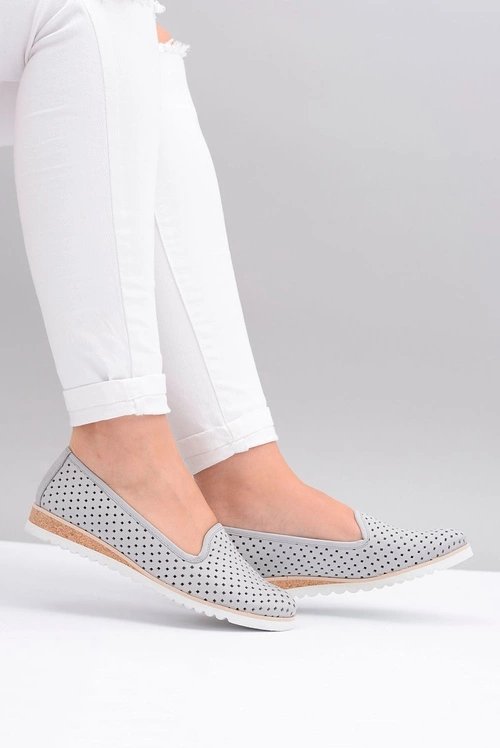 Skórzane Szare Polskie Baleriny Lordsy Gabi