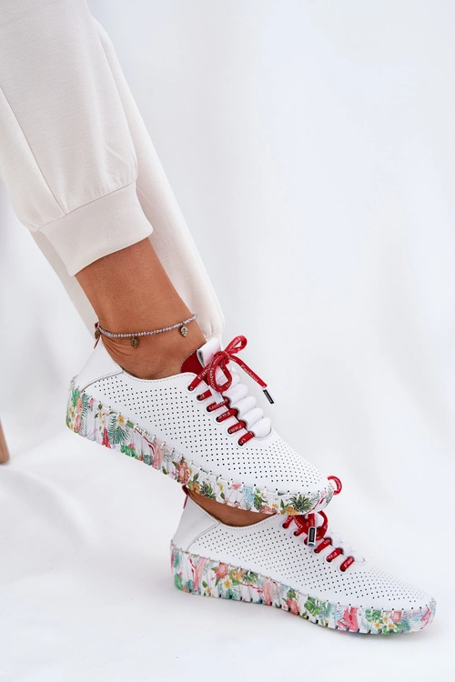 Skórzane Półbuty Na Wzorzystej Platformie Artiker 54C1567 Biało-Czerwone