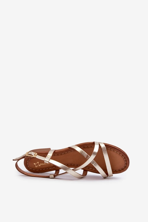 Płaskie Skórzane Sandały Damskie Maciejka 06635-25 Złote