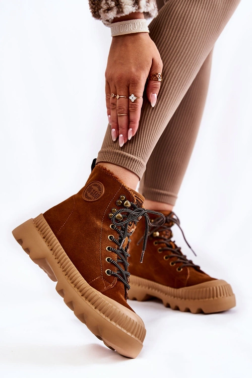 Zamszowe Ocieplane Botki Trapery Big Star KK274520 Brązowe