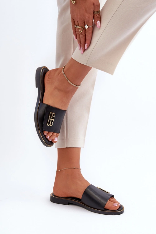 Zazoo 40384 Eleganckie Skórzane Klapki Damskie Czarne