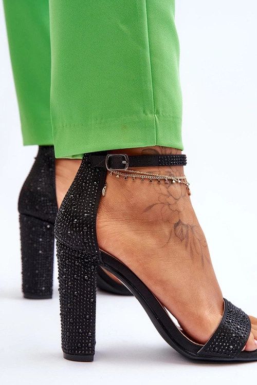 Damskie Sandały Na Obcasie Z Cyrkoniami Czarne Idealistic
