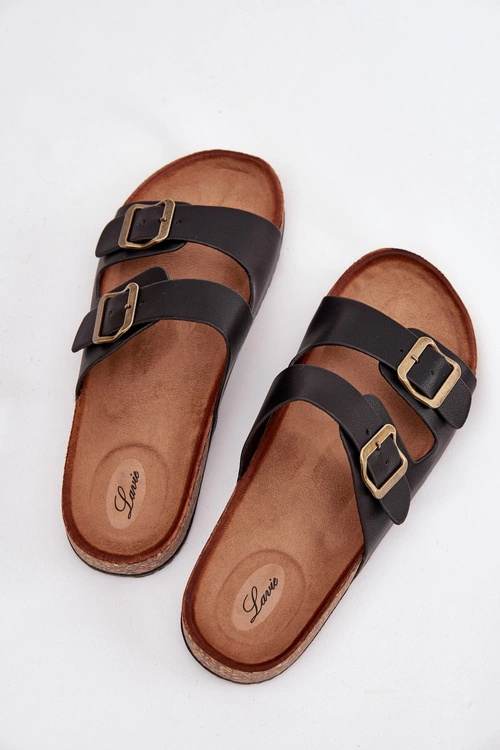 Damskie Klapki Na Korkowej Platformie Z Klamrami Czarne Vesina