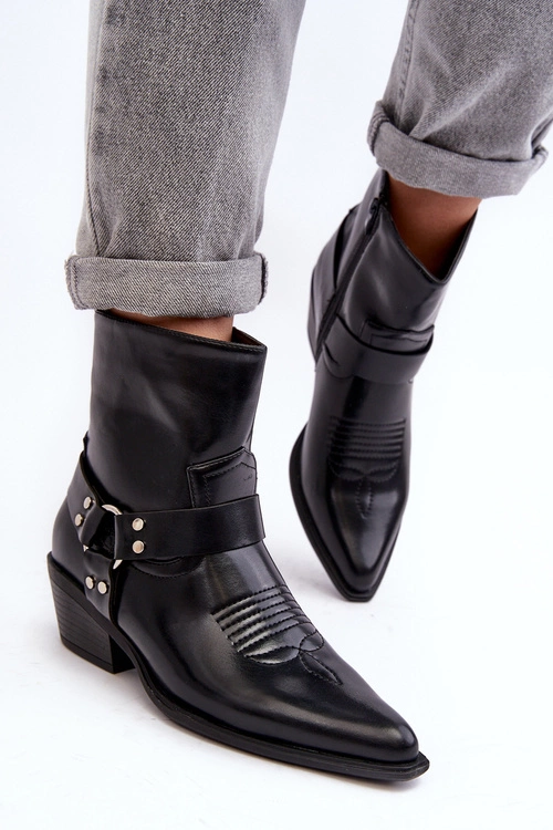 Damskie Ocieplane Botki Kowbojki Czarne Venosa