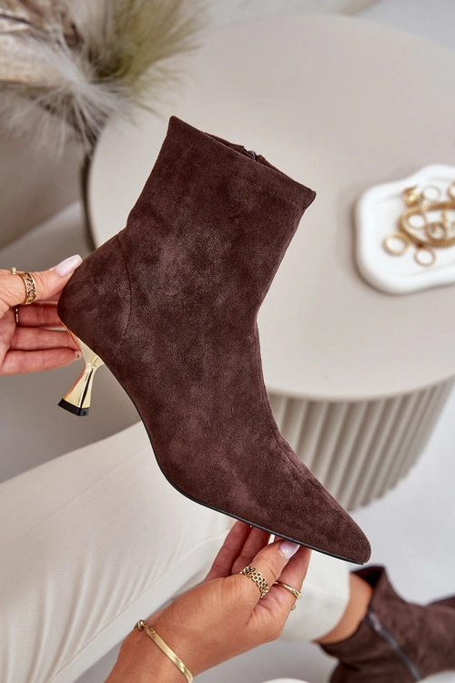 Botki Damskie Na Szpilce Eko Zamszowe Z Noskami W Szpic Brązowe Irithare