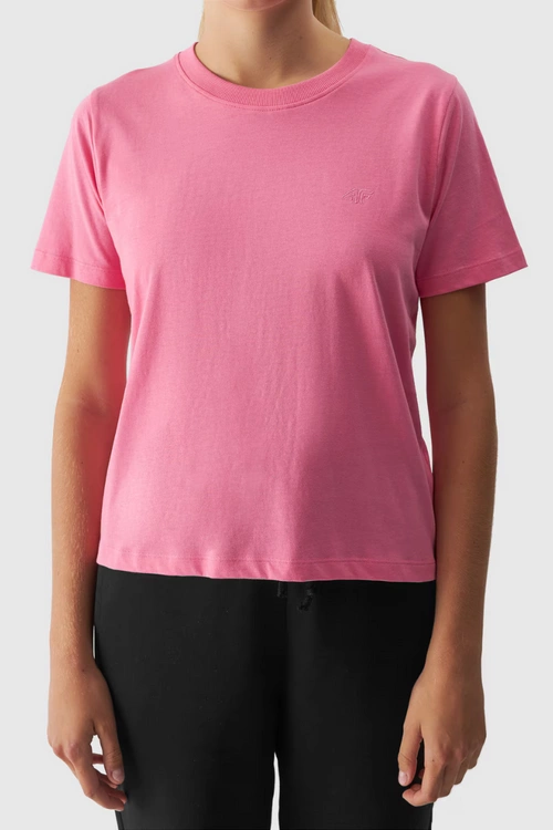 Gładki T-Shirt Damski Regular 4F 4FWAW24TTSHF1650-54S Różowy