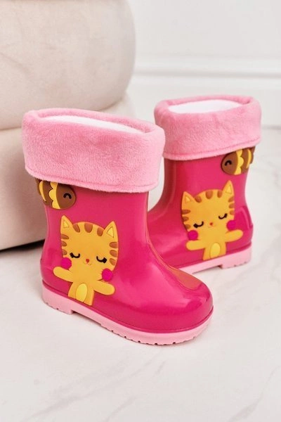 Dziecięce Ocieplane Kalosze Z Kotkiem Różowe