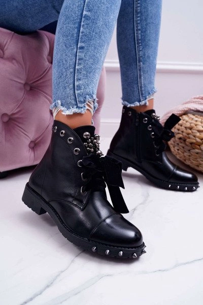 Damskie Botki Ocieplane Wstążka Ćwieki Grethan