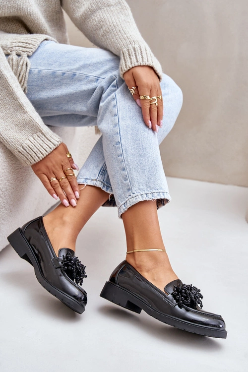 Damskie Mokasyny Lakierowane S.Barski HY369A Czarne