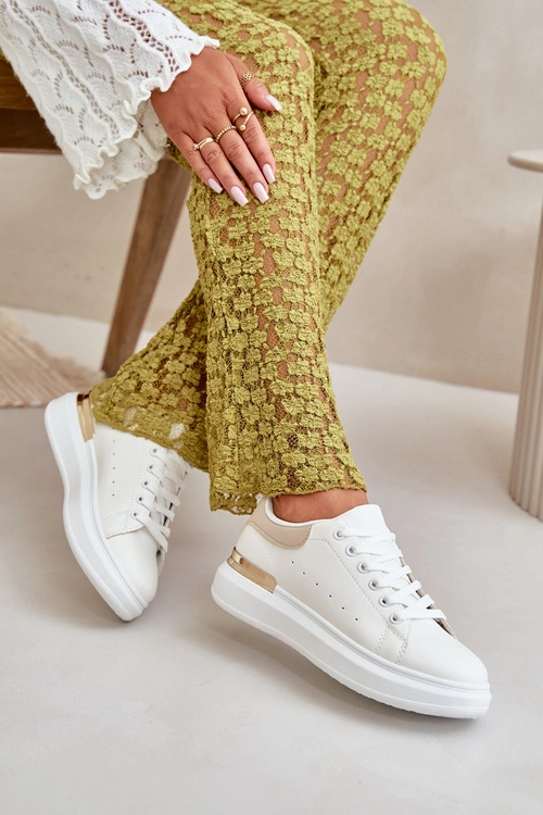 Niskie Trampki Damskie Na Platformie Z Eko Skóry Biało-Beżowe Nevelena