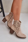 Ażurowe Botki Na Słupkowym Obcasie Beżowe Nurissa
