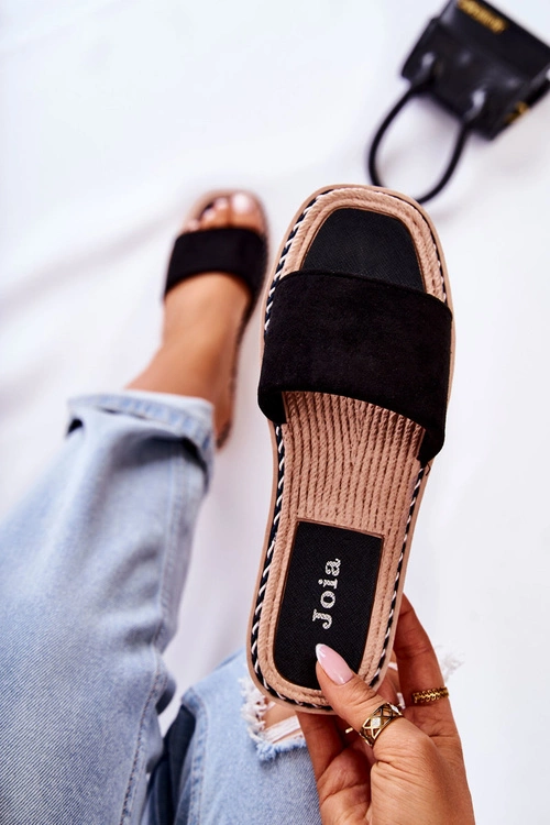 Zamszowe Damskie Klapki Czarne Sunset