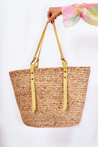 Pleciona Torebka Shopperka Na Plażę NOBO XM0090 Beżowo-Żółta