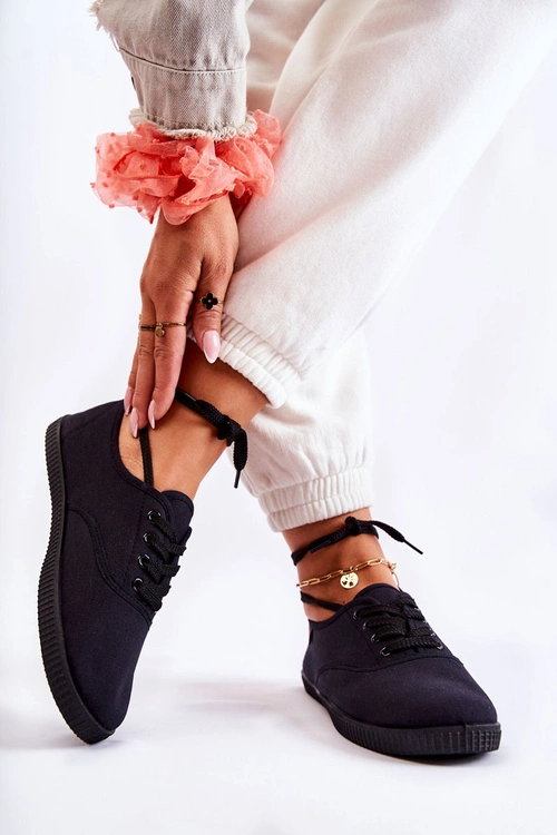 Damskie Klasyczne Tenisówki Wiązane Czarne Dellis