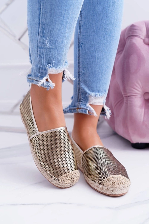 Lu Boo Złote Ażurowe Espadryle Kimchi