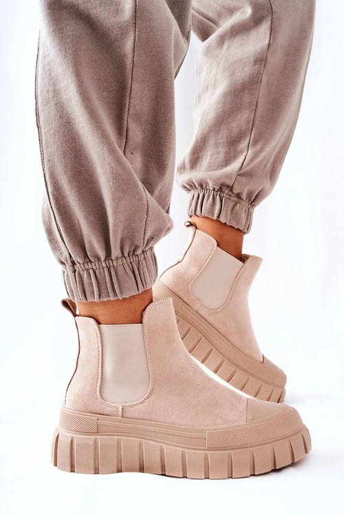 Zamszowe Botki Na Platformie Beżowe Jennily