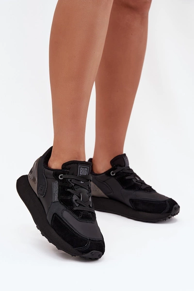 Skórzane Sneakersy Damskie Big Star OO274562 Hi-Poly System Czarne