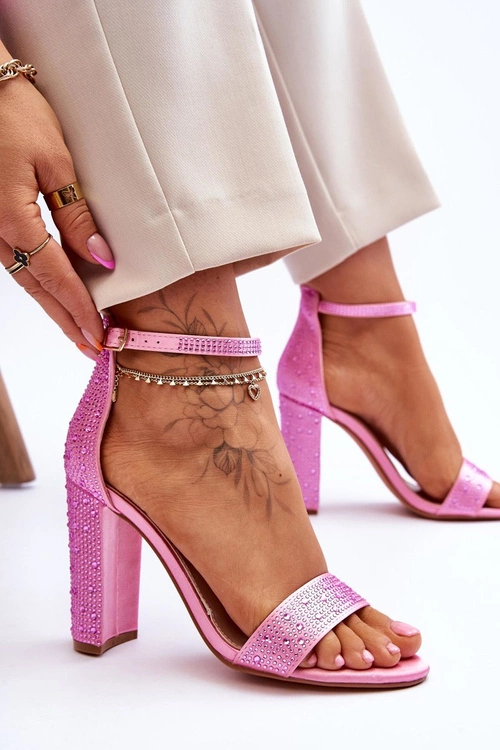 Damskie Sandały Na Obcasie Z Cyrkoniami Różowe Idealistic