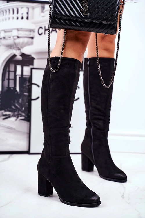 Kozaki Damskie Na Słupku Zamszowe Czarne Many Times